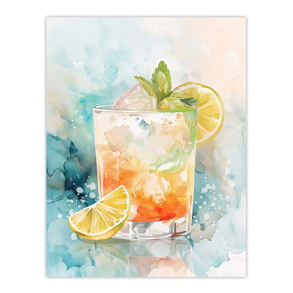 Artery8 Cuba Libre Cocktail Watercolour Tropical Summer Kitchen Extra Large XL Wall Art Poster Print