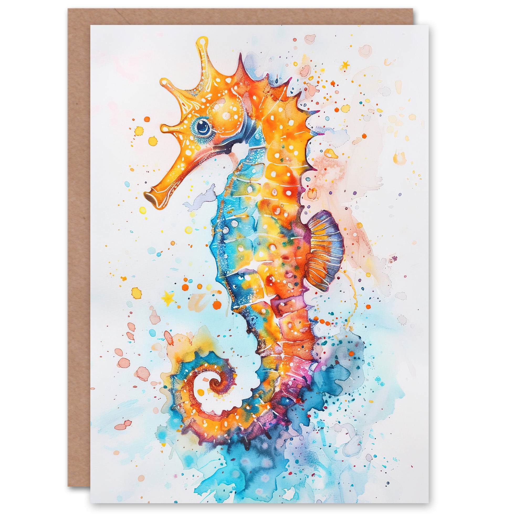 Artery8 Grußkarte Mit Seepferdchen-Aquarellmotiv - Blanko Für Geburtstag & Besondere Anlässe