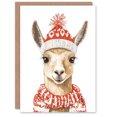 thumbnail image 1 of Artery8 Cute Llama With Red Winter Hat Scarf Watercolour Blank For Him Or Her Art Christmas Card, 1 of 3