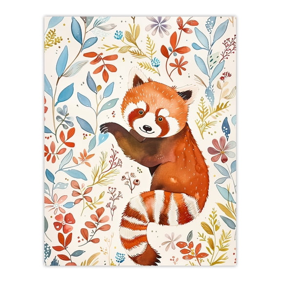 Artery8 Cute Red Panda in Botanical Pastel Colour Pattern Living Room Unframed Wall Art Print Poster Home Decor Premium