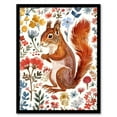 thumbnail image 1 of Artery8 Cute Red Squirrel Bright Floral Watercolour Living Room Art Print Framed Poster Wall Decor 12x16 inch, 1 of 3