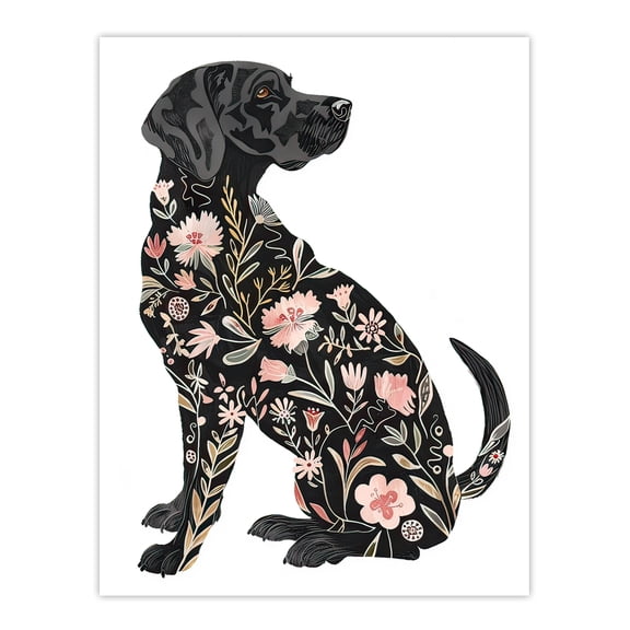 Artery8 Dog Lover Black Labrador with Floral Pattern Fur Living Room Extra Large XL Wall Art Poster Print