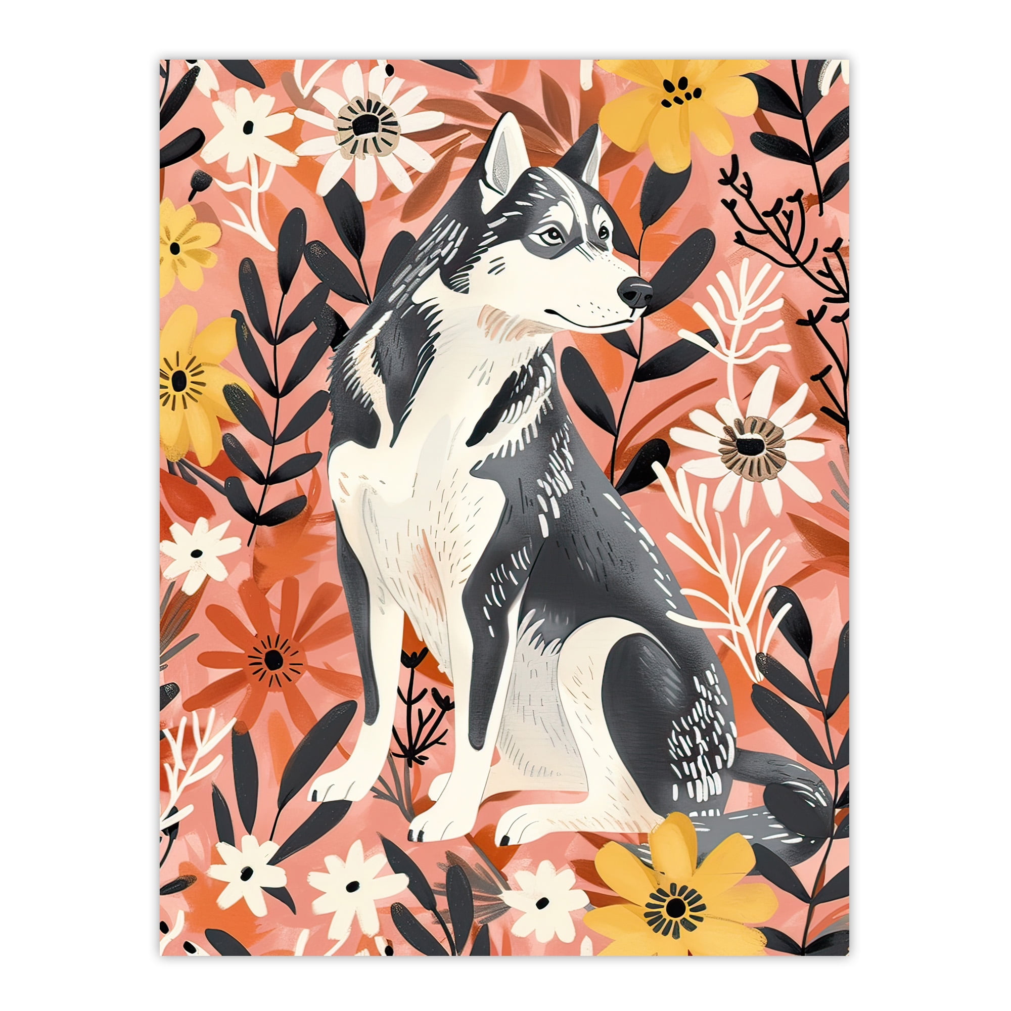 Artery8 Dog Lover Siberian Husky Rustic Pink Floral Living Room Large