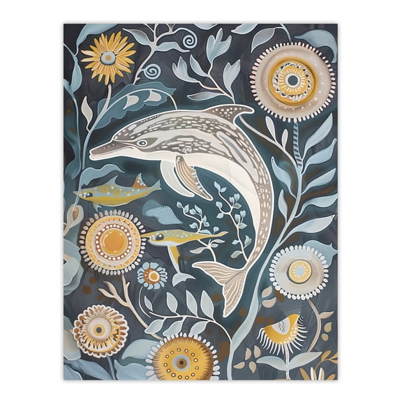 Artery8 Dolphin Sealife Surreal Aquatic Flowers Folk Art Bathroom Toilet Extra Large XL Wall Art Poster Print