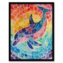 Artery8 Dolphin and Rainbow Mosaic Pattern Watercolour Kids Bedroom Nursery Art Print Framed Poster Wall Decor 12x16 inch