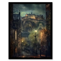 Artery8 Edinburgh Castle Atmospheric Scotland Night Rain Living Room Art Print Framed Poster Wall Decor 12x16 inch