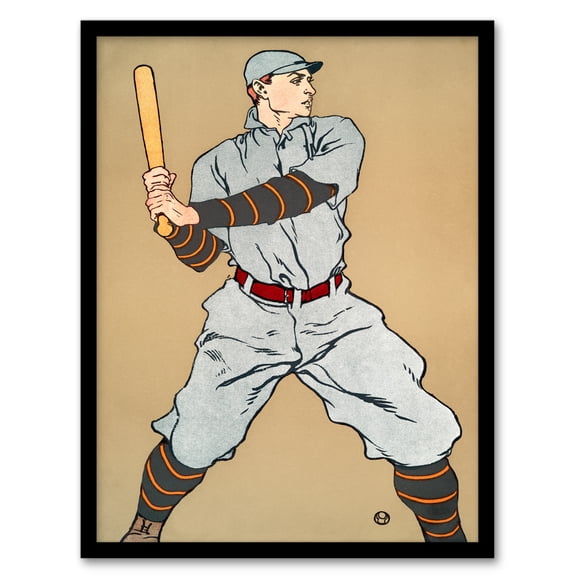 Artery8 Edward Penfield Vintage Baseball Player Drawing Framed Wall Art Print Home Décor A3