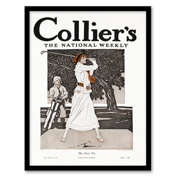 Artery8 Edward Penfield Woman Golfer First Tee Vintage Magazine Cover Framed Wall Art Print Home Décor A4