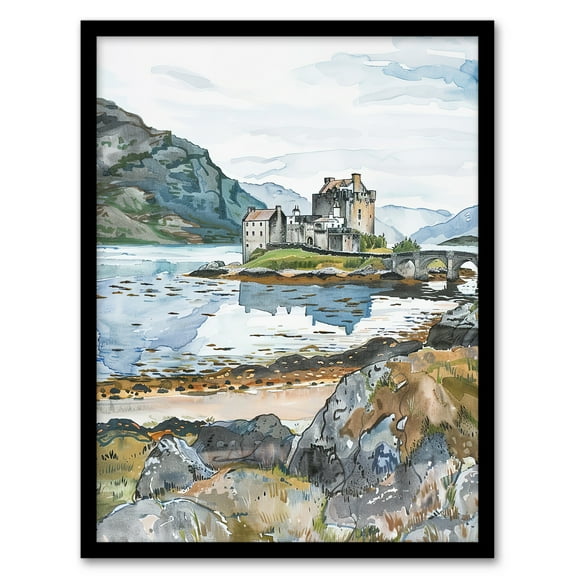 Artery8 Eilean Donan Castle Loch Lake Scotland Landscape Living Room Art Print Framed Poster Wall Decor 12x16 inch