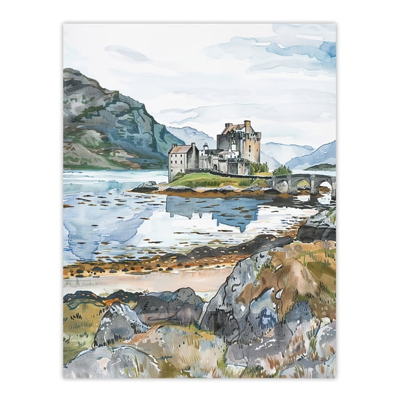Artery8 Eilean Donan Castle Loch Lake Scotland Landscape Living Room Unframed Wall Art Print Poster Home Decor Premium