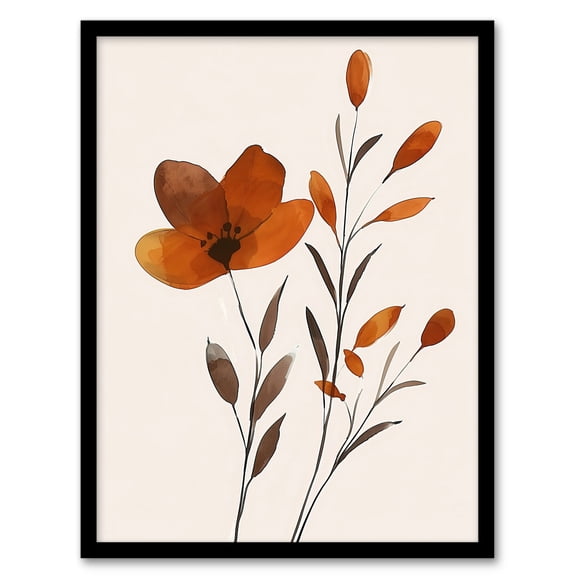 Artery8 Elegant Wildflower Bloom Amber Floral Watercolour Living Room Artwork Framed Wall Art Print A4