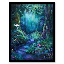 Artery8 Enchanted Forest Bioluminescent Fantasy Magical Living Room Art Print Framed Poster Wall Decor 12x16 inch