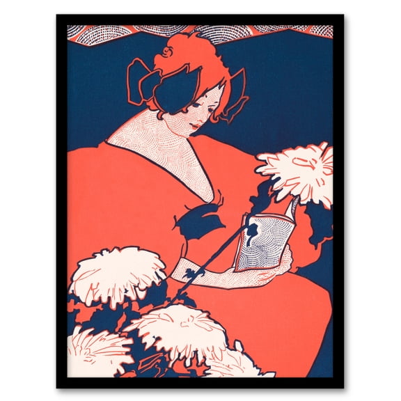 Artery8 Ethel Reed The Penny Magazine Cover Woman Reading Framed Wall Art Print Home Décor A4
