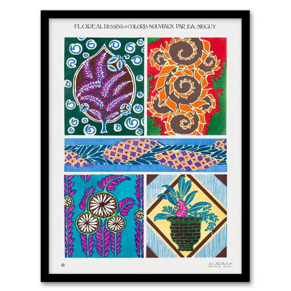 Artery8 Eugene Seguy Colourful Vintage Floral Designs Framed Wall Art Print Home Décor A4
