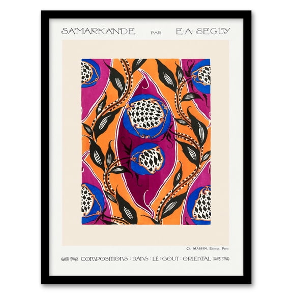 Artery8 Eugene Seguy Oriental Style Flower Pattern Framed Wall Art Print Home Décor A4