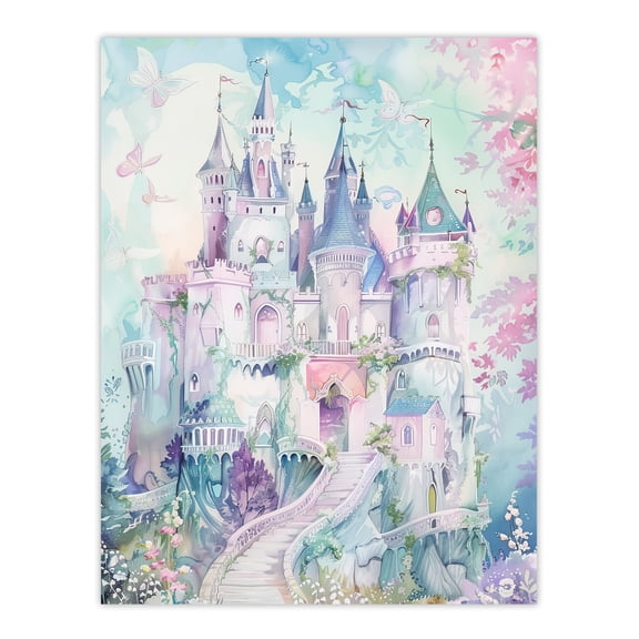 Artery8 Fairy Tale Princess Castle Pastel Colour Fantasy Nursery Kids Bedroom Extra Large XL Wall Art Poster Print