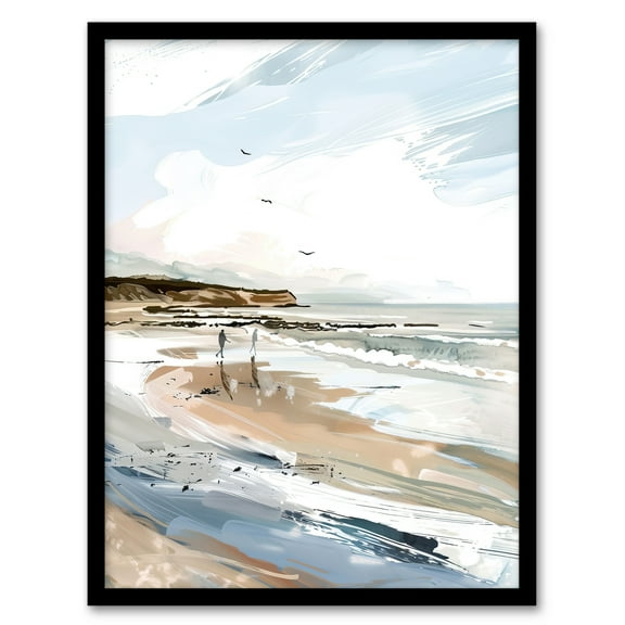 Artery8 Filey Beach Watercolour Coastal Landscape England Living Room Art Print Framed Poster Wall Decor 12x16 inch