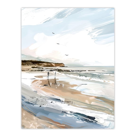 Artery8 Filey Beach Watercolour Coastal Landscape England Living Room Extra Large XL Wall Art Poster Print