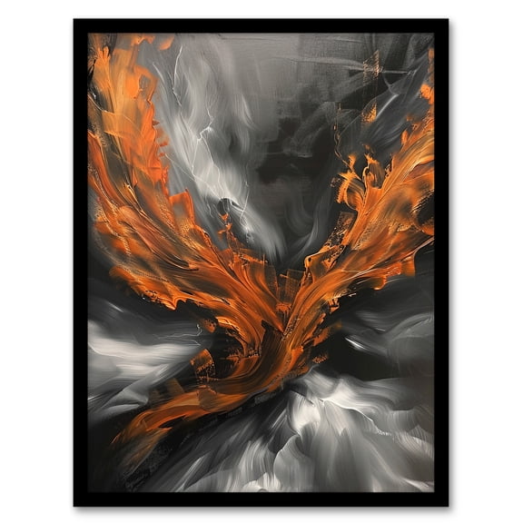 Artery8 Firebird Phoenix Abstract Painting Flame Wings Living Room Artwork Framed Wall Art Print A4