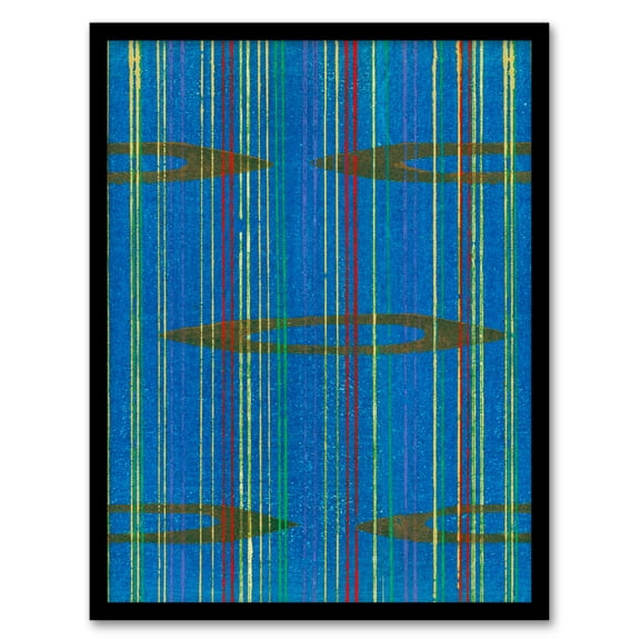 Artery8 Furuya Korin Blue Abstract Geometric Pattern Framed Wall Art Print Home Décor A3
