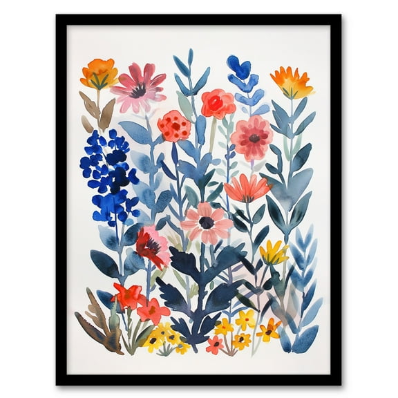 Artery8 Garden Flowers in Spring Scandi Folk Watercolour Living Room Artwork Framed Wall Art Print A4