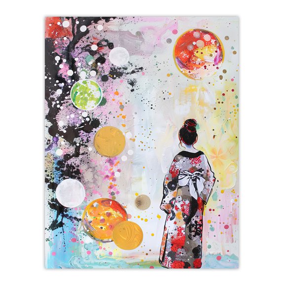 Artery8 Geisha Floral Kimono Japan Abstract Fantasy Art Living Room Unframed Wall Art Print Poster Home Decor Premium