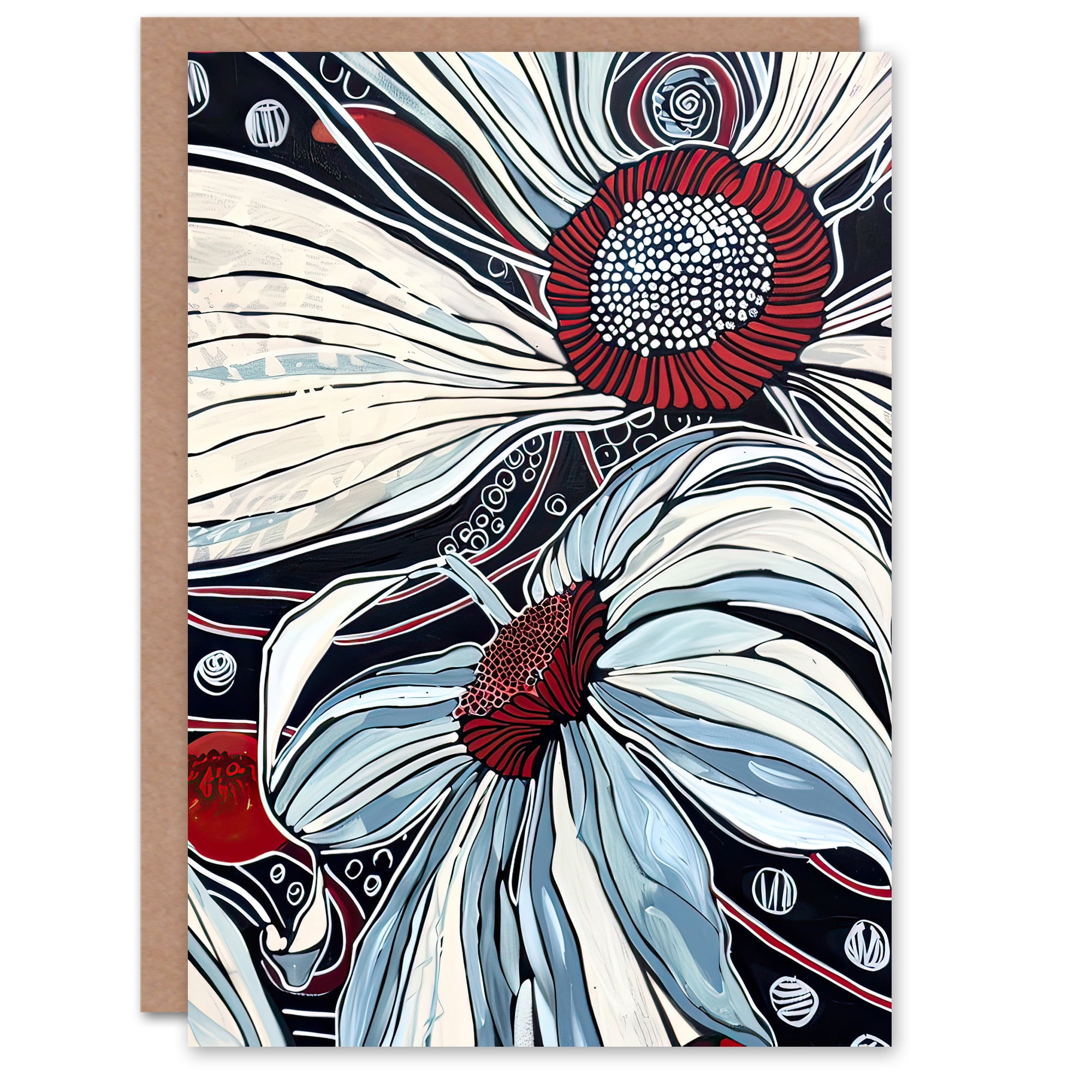 Artery8 Greeting Card Abstract Blue Red Flowers Artwork Floral Bloom ...