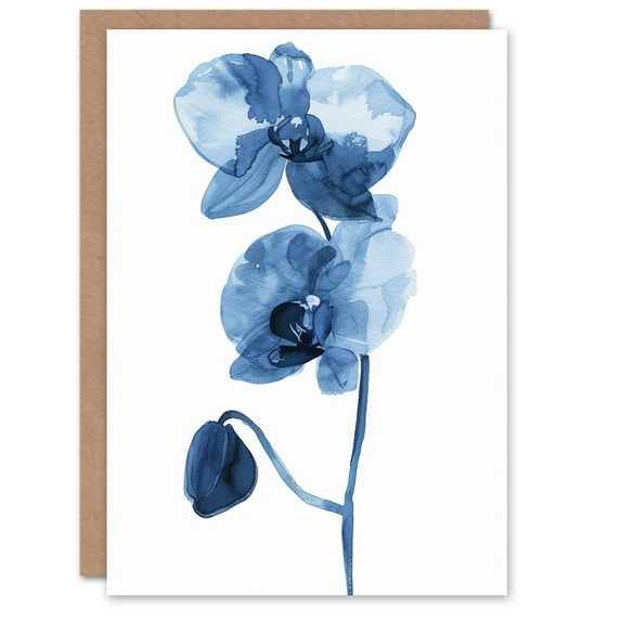 Artery8 Greeting Card Blue Orchid Flower Bloom Watercolour Painting For Her Woman Birthday Card
