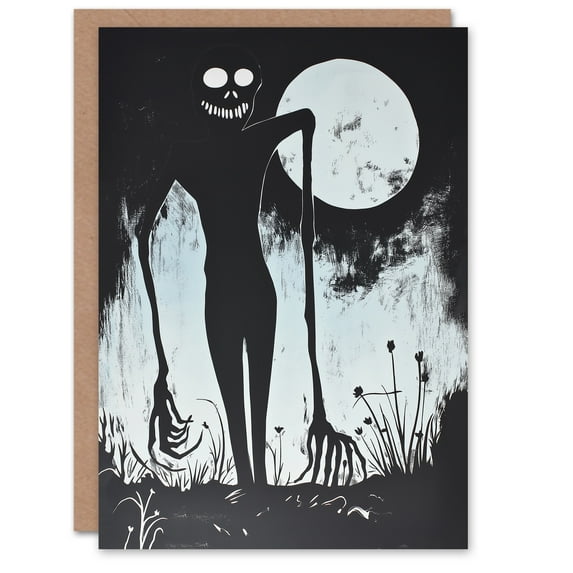 Artery8 Greeting Card Creepy Horror Figure Full Moon Evil Blank For All Halloween Card