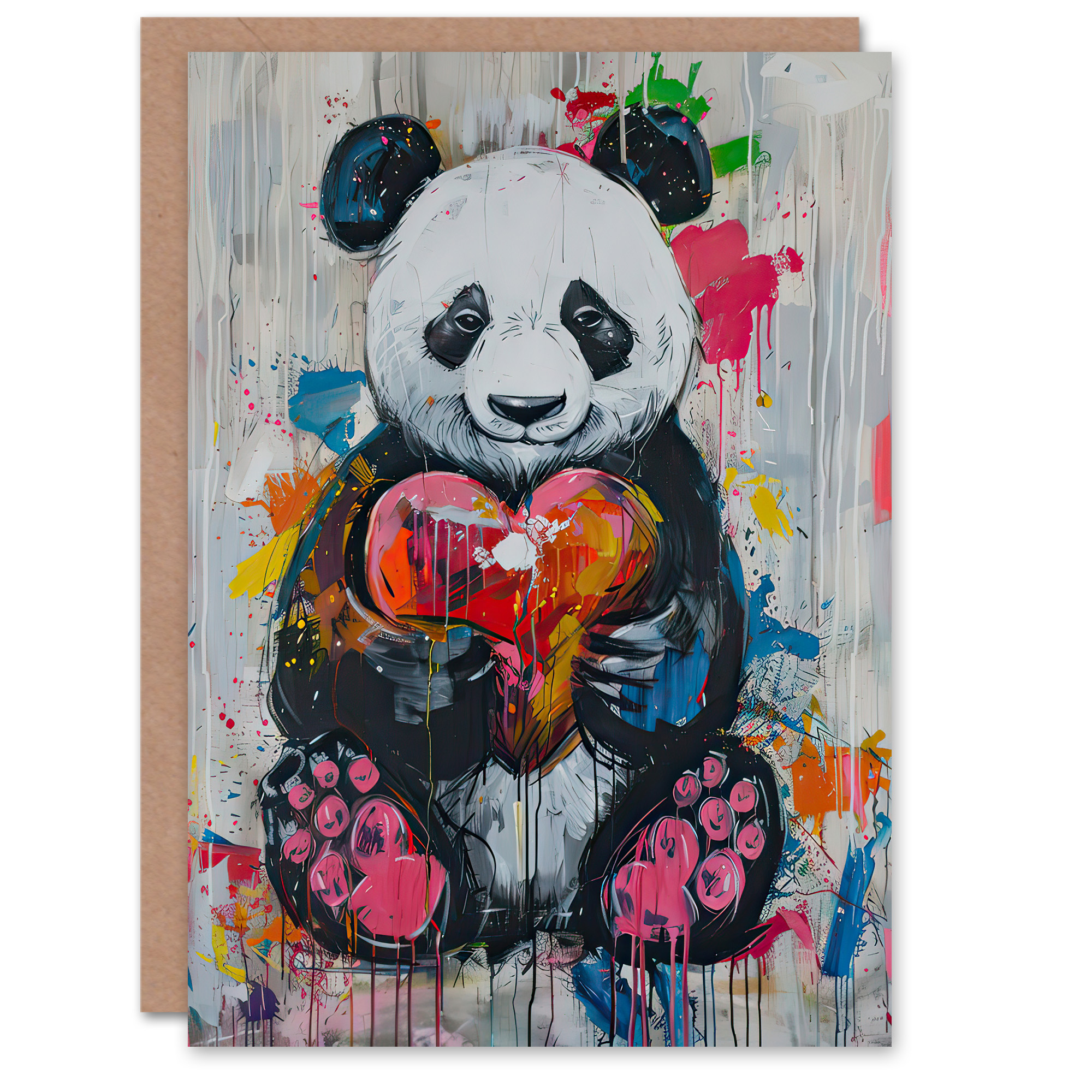 Artery8 Greeting Card Cute Panda with Loveheart Street Art Graffiti Pop ...