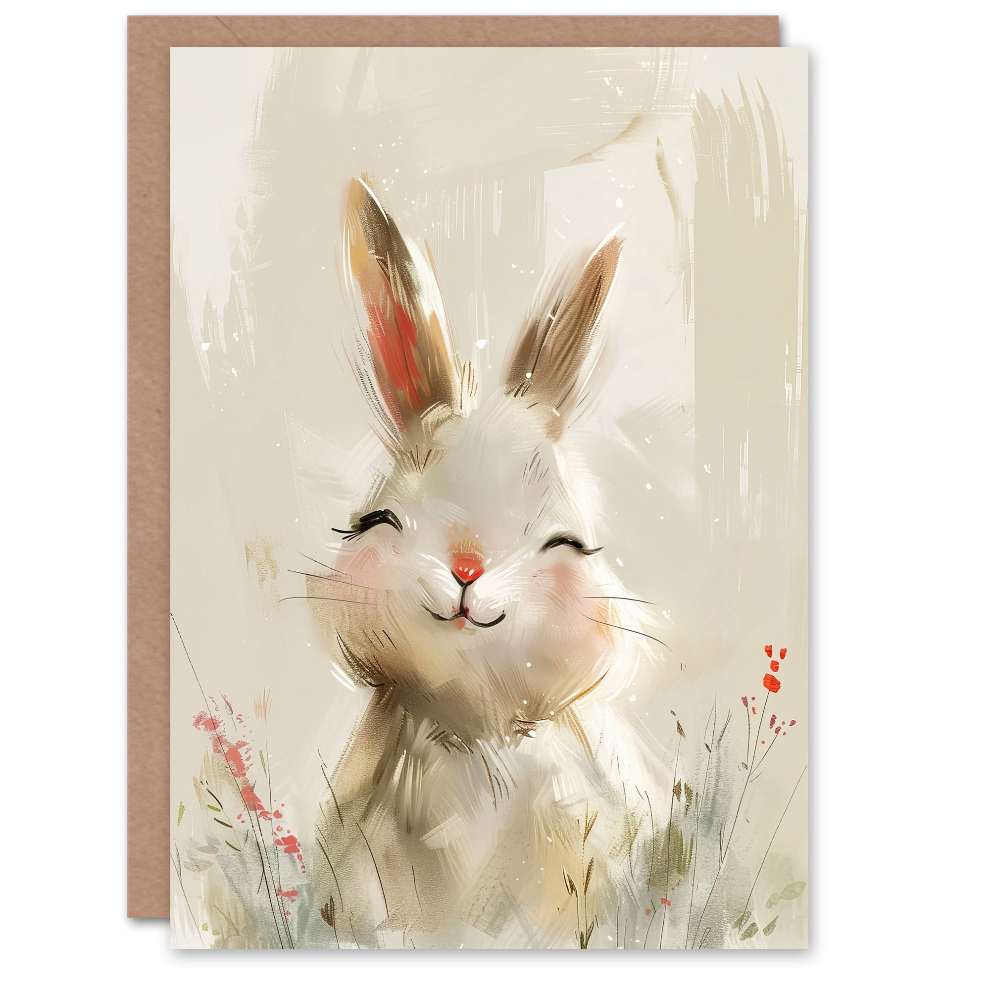 Artery8 Greeting Card Cute Smiling Bunny Rabbit Happy Baby Animal For ...