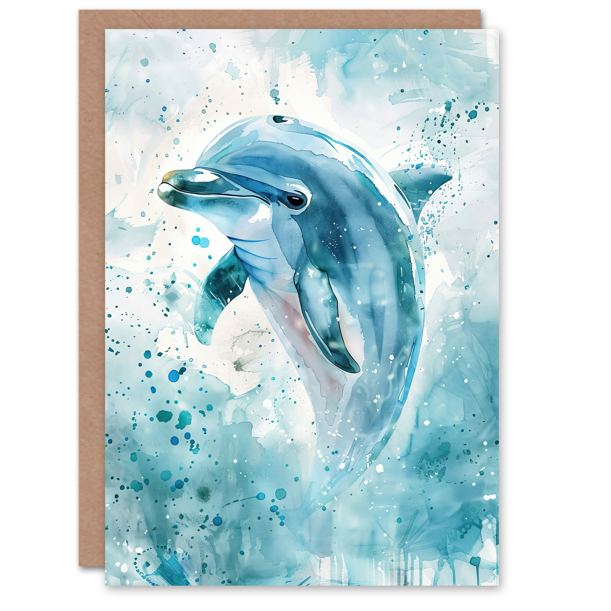 Artery8 Biglietto D'auguri Artistico - Tartaruga Marina Astratta Con Acquerello Floreale - 17,5x12,5 Cm