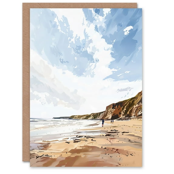 Artery8 Greeting Card Filey Beach Coastal Cliffs Landscape England Sky Blank For All Him Or Her Art Birthday Card
