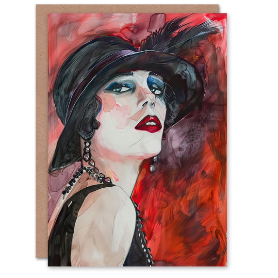 Artery8 Greeting Card Glamorous Flapper Girl Portrait 1920s Scarlet For Her Woman Birthday Card