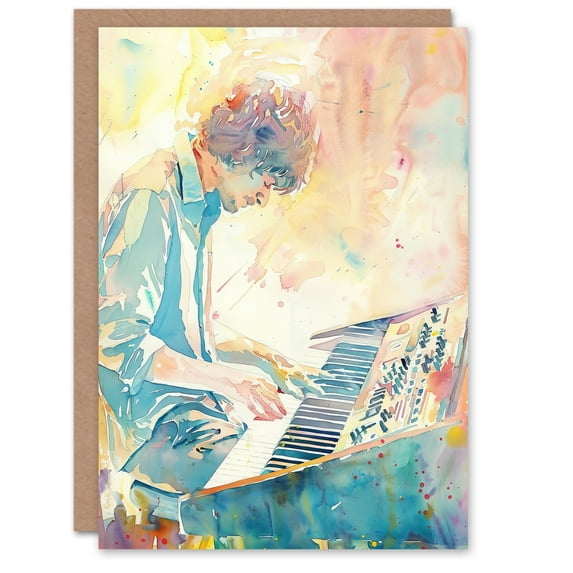 Artery8 Greeting Card Keyboard Music Player Modern Light Watercolour Blank For All Him Or Her Art Birthday Card