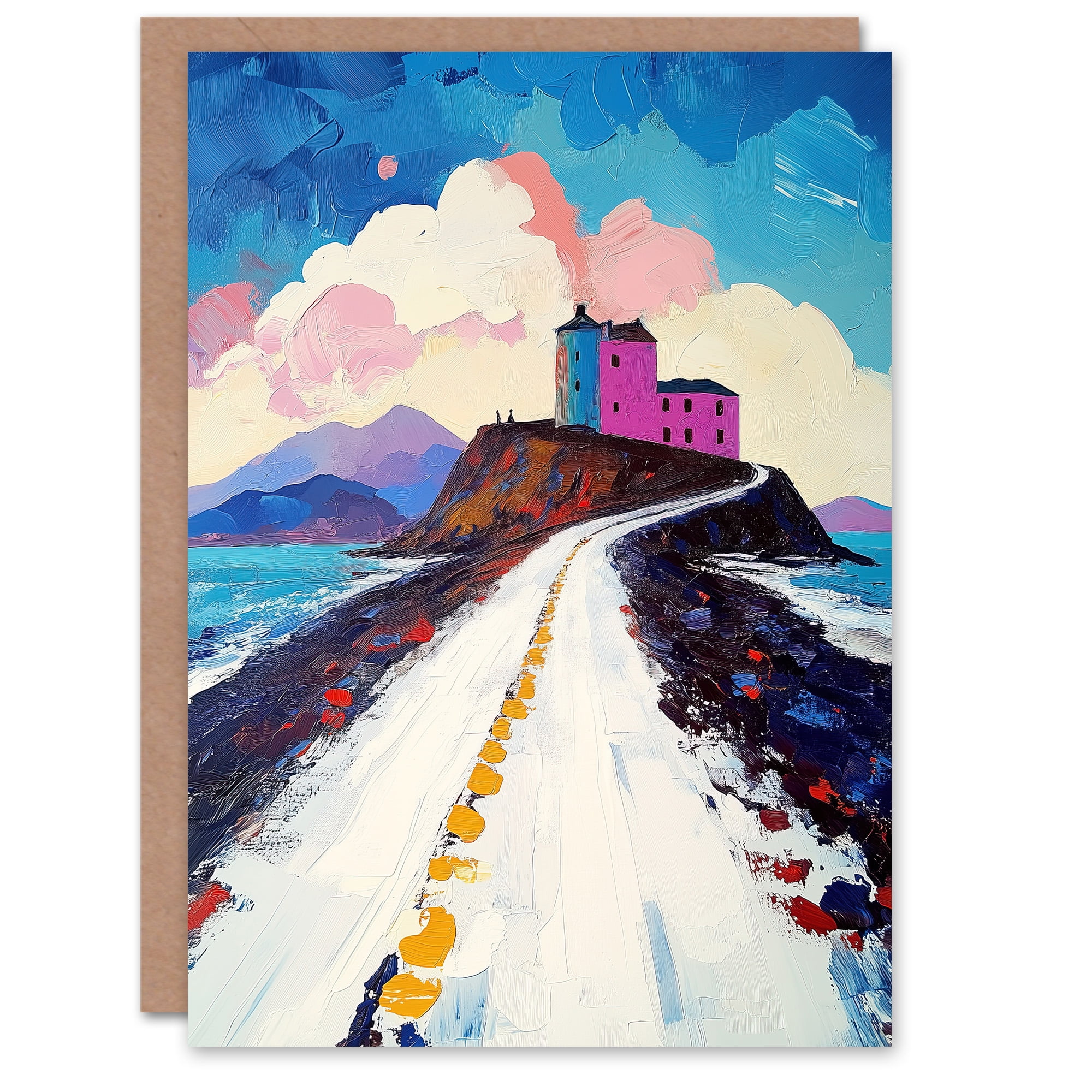 Artery8 Red Cabin in Wildflower Valley Painting Colourful Greeting Birthday Card Him Her All