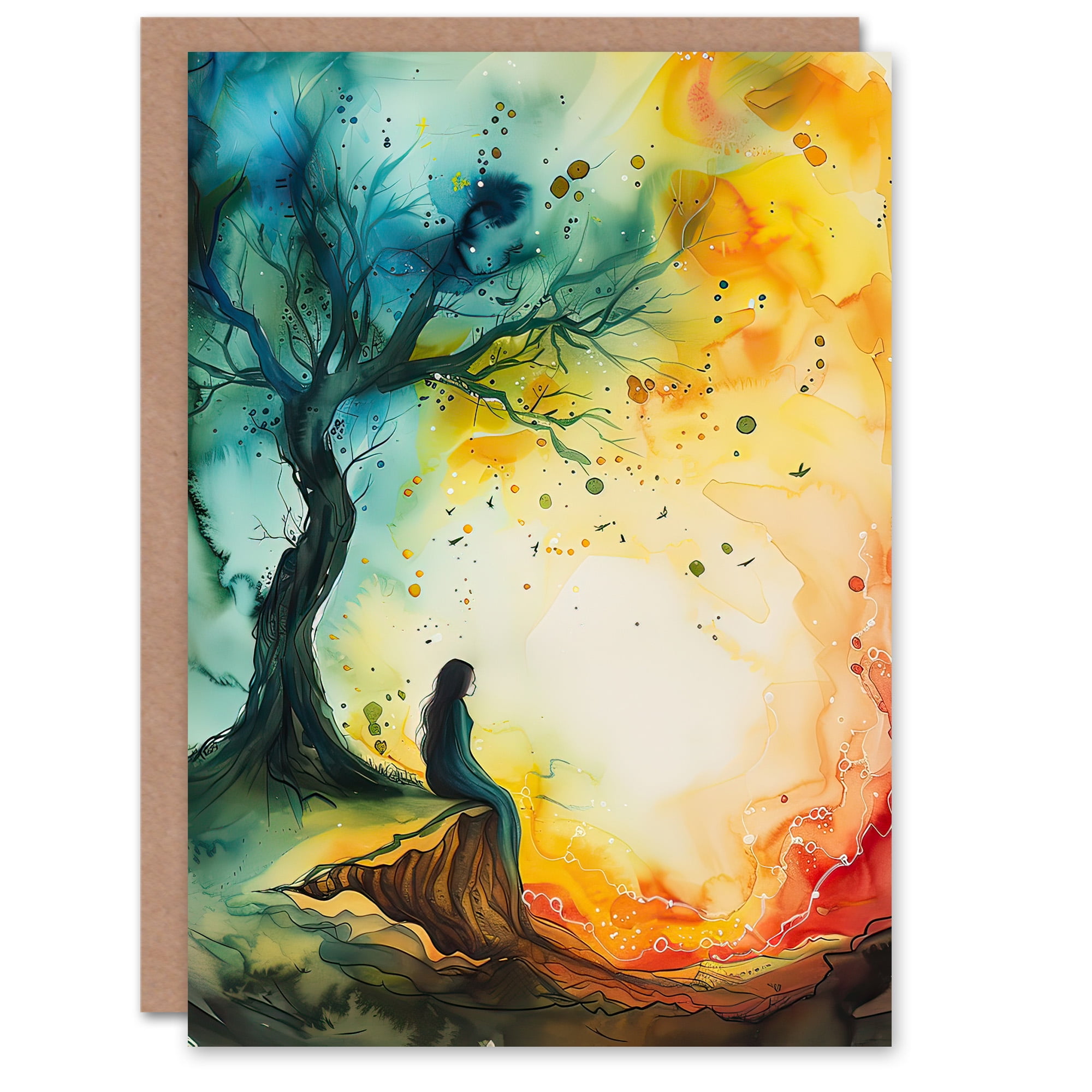 Artery8 Greeting Card Magician Forest Misty Rainbow Sunrise Concept Art Blank For Him Or Her Art Birthday Card