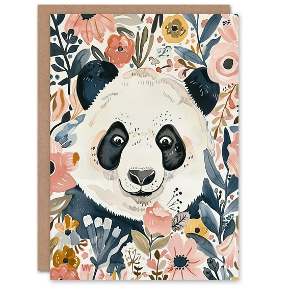 Artery8 Greeting Card Panda Bear Hiding in Spring Flowers Watercolour For Her Woman Birthday Card