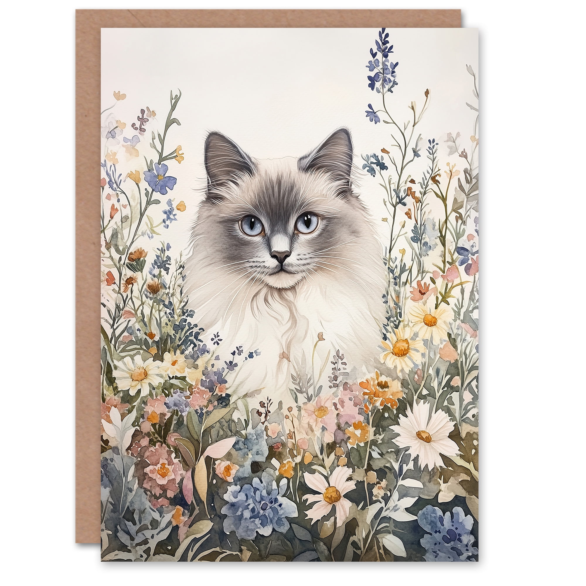 Artery8 Greeting Card Pet Portrait in Spring Flowers Ragdoll Cat Lover ...