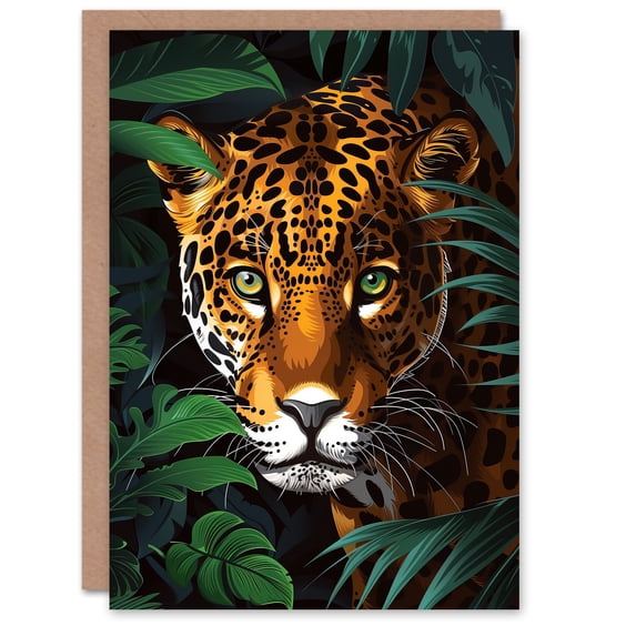 Artery8 Greeting Card Powerful Jaguar Lurking In Jungle Plants Painting For Him Man Birthday Card