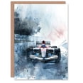 thumbnail image 1 of Artery8 Greeting Card Race Car Modern Watercolour Racetrack Action Shot For Him Man Birthday Card, 1 of 3