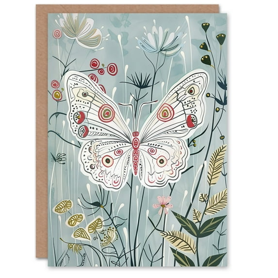Artery8 Greeting Card Rustic Pattern Butterfly in Wildflowers Painting For Her Woman Birthday Card