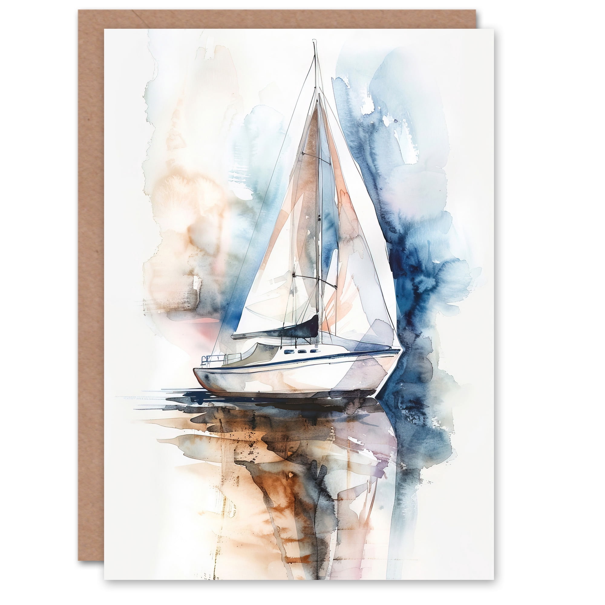 Artery8 Greeting Card Sailing Boat Sea Water Reflection Soft Tranquil ...