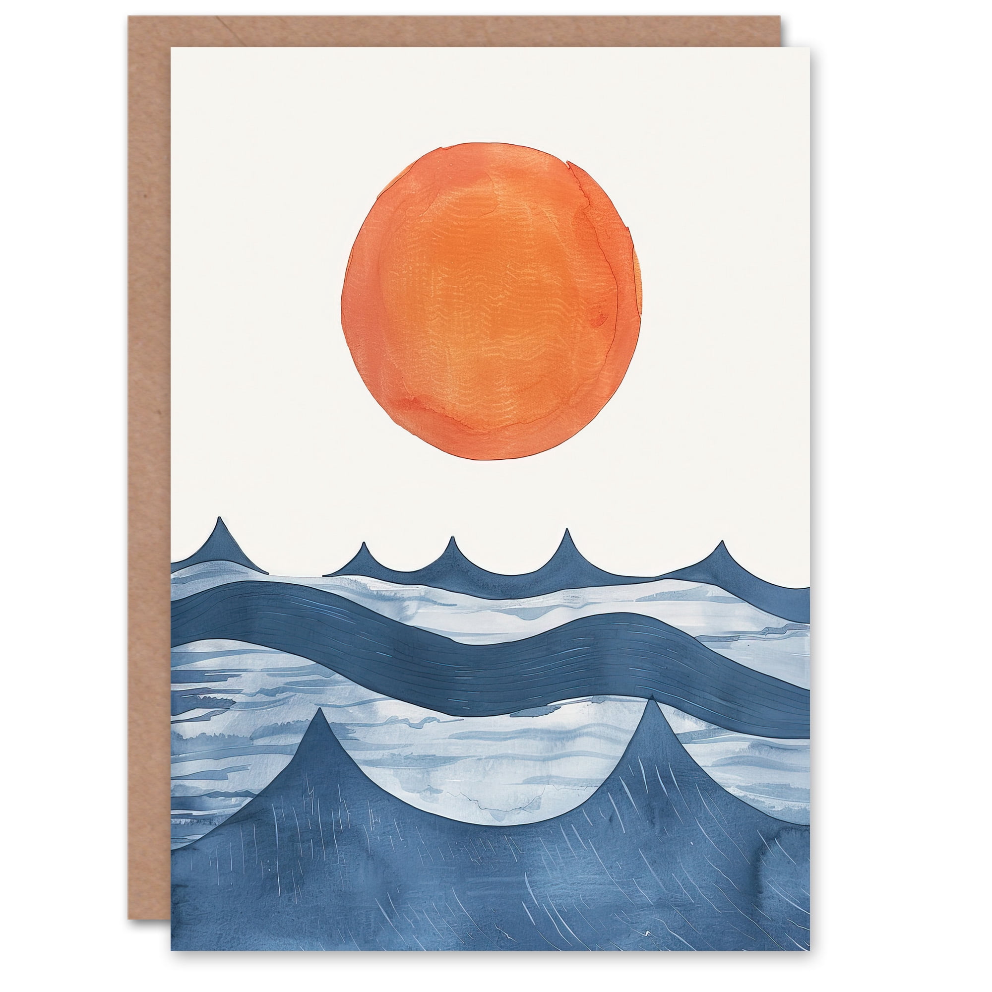 Artery8 Greeting Card Summer Sun Over Ocean Waves Abstract Watercolour ...