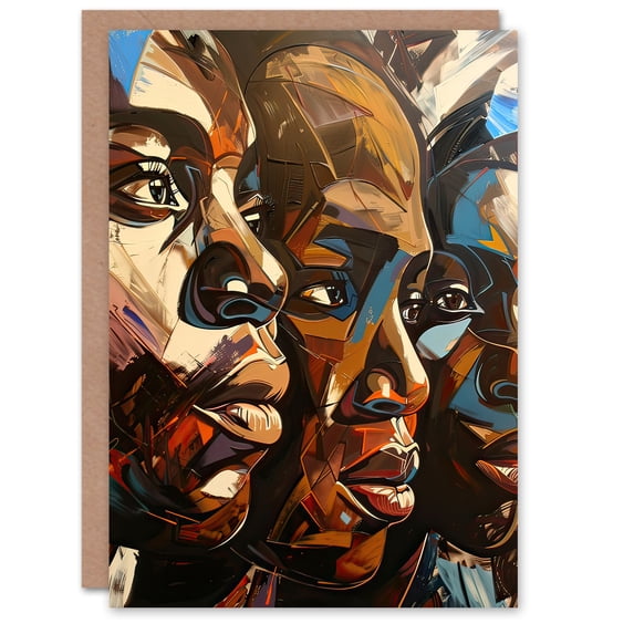 Artery8 Greeting Card Three Faces Oil Painting Black Women Beauty Blank For Him Or Her Art Birthday Card