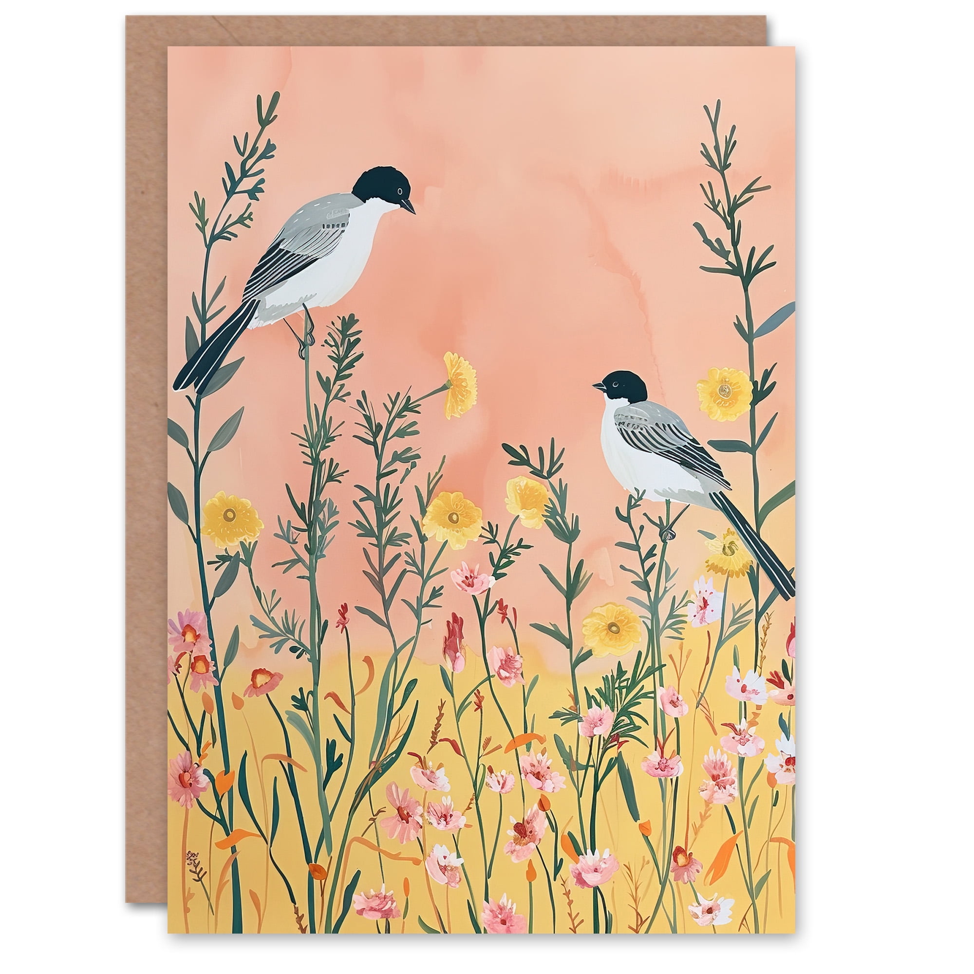 Biglietto Di Auguri Artery8 – Prato Fiorito Di Fiori Di Campo – Quadro Floreale Naturale – 17,5x12,5 Cm – Bianco Interno