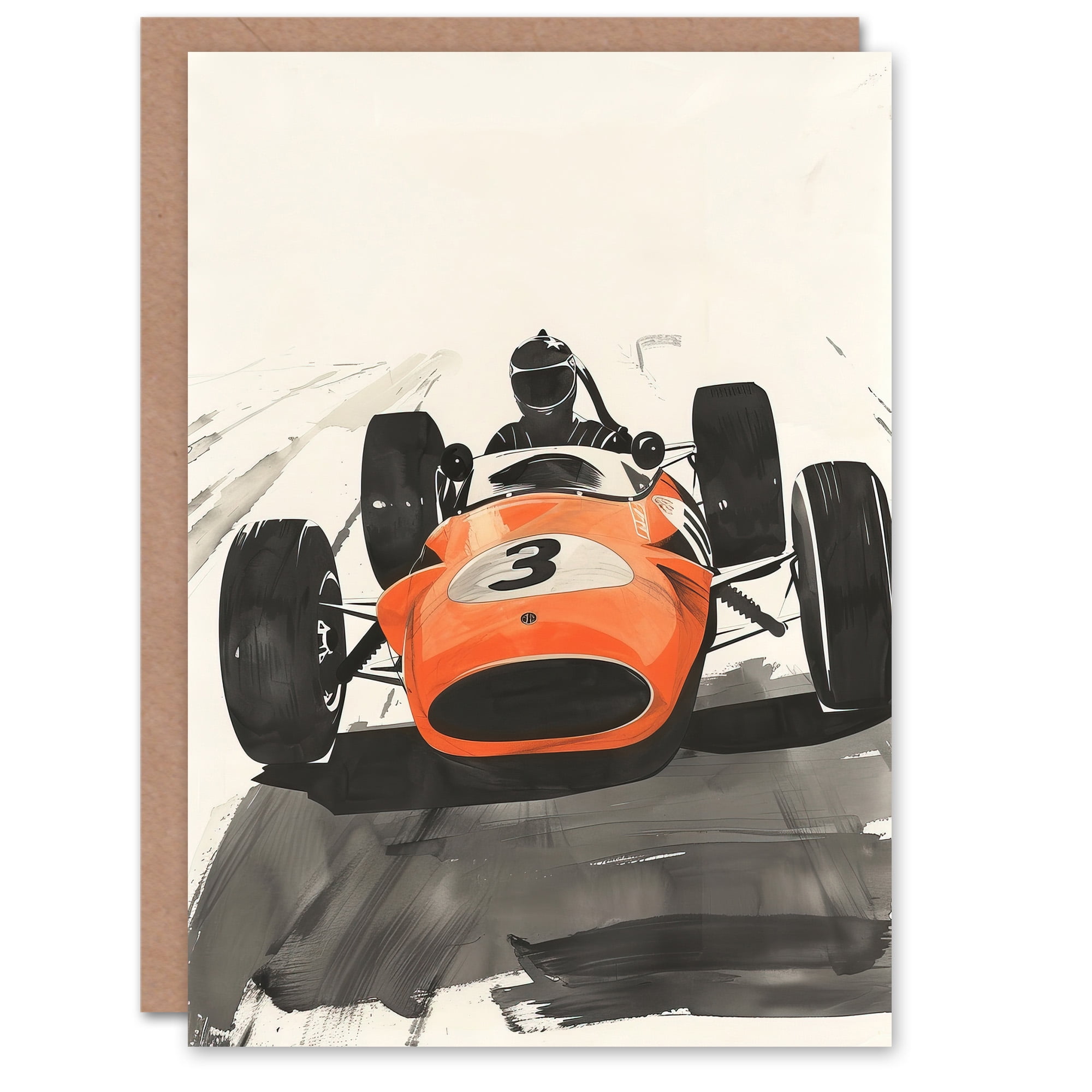 Artery8 Greeting Card Vintage Race Car Driver Racing Sport Watercolour ...