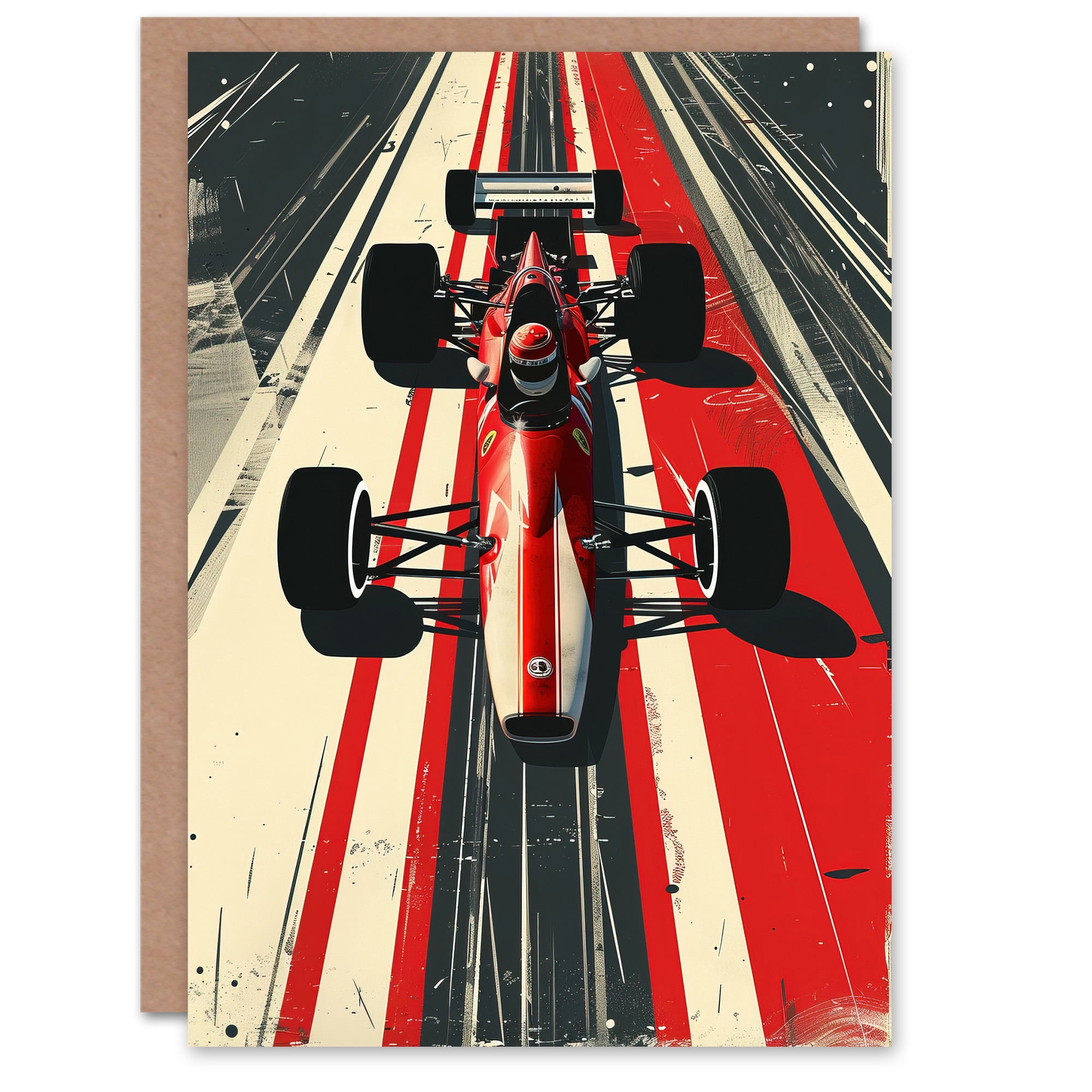 Artery8 Greeting Card Vintage Red Race Car Sport Speed Racing Track For ...