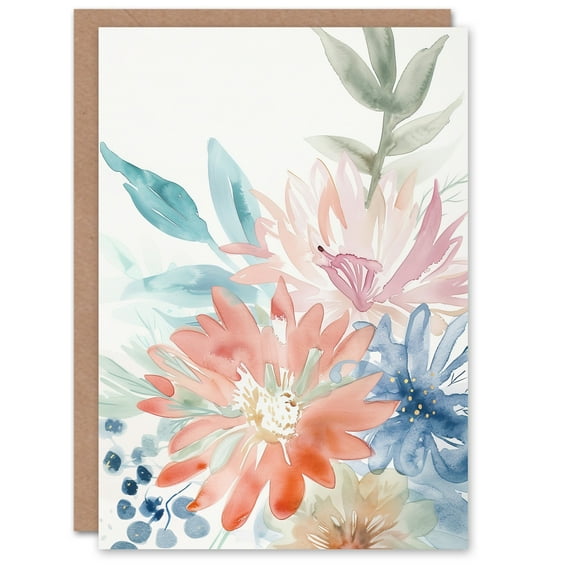 Artery8 Greeting Card Watercolour Aster Flower Bouquet Boho Pastels For Her Woman Birthday Card