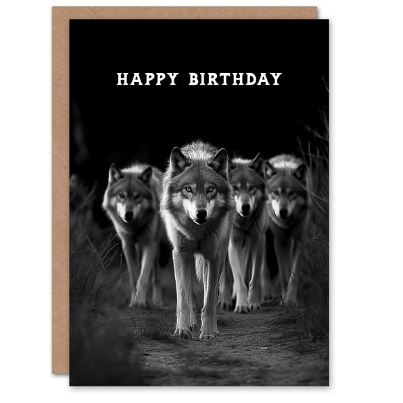 Artery8 Happy Birthday Wolf Pack Animal Photograph Birthday Card